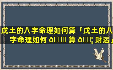 戊土的八字命理如何算「戊土的八字命理如何 🐒 算 🐦 财运」